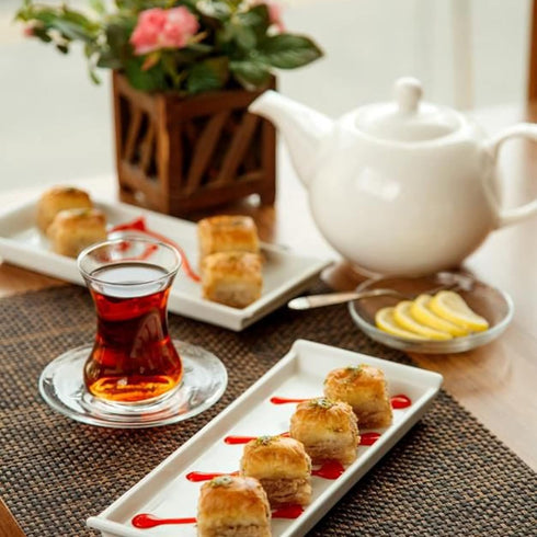 ums Turkish Tea Glass Set, Slim Waist Design, 12 Pieces for 6 People, Includes Glasses & Saucers