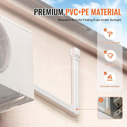 VEVOR Mini Split Line Set Cover, 3-inch W 17.6Ft L, PVC Decorative Pipe Line Cover for Air Conditioner
