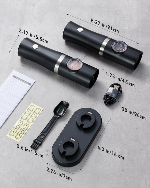 Set 2 FORLIM Rechargeable Electric Salt and Pepper Grinder with Charging Base, Automatic Pepper Mill, Adjustable