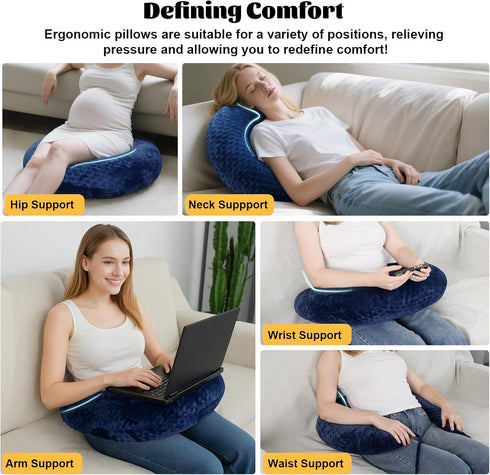 IFOYO Ergonomic Gaming Pillow for Lap, Blue U-Shaped Crochet Pillow for Lap Support, Soft Reading Pillows Provide Arms