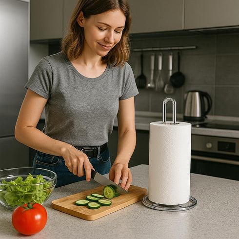 Creative Home Heavy Duty Metal Paper Towel Holder, Standing Roll Dispenser for Kitchen, Black