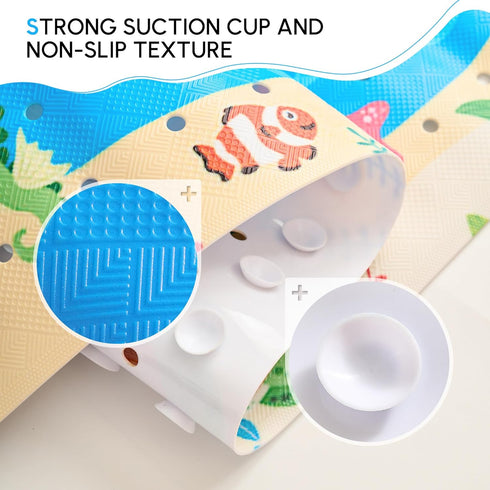 40 16 Inch Vannokor Baby Bath Mat for Tub Non Slip Kids, X Extra Long Bathtub Mat with Drain Holes and Suction Cups