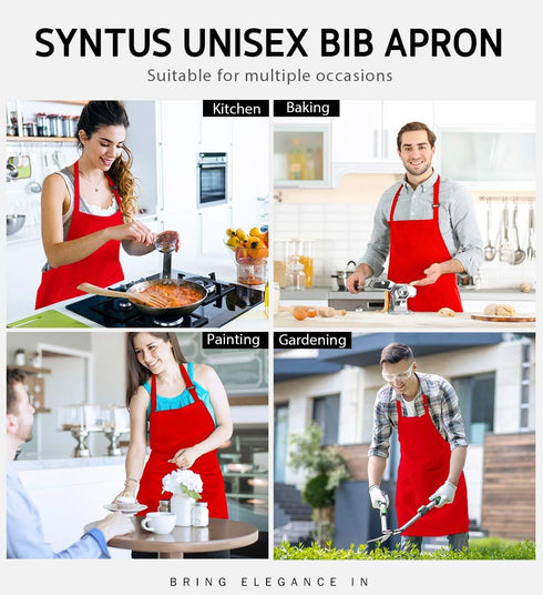 Syntus 2 Pack Adjustable Bib Apron, Waterdrop Resistant with 2 Pockets for Cooking Kitchen