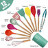 Kitchen Utensils Set of 12, Silicone Cooking Utensils with Non-Slip Wooden Handle, Heat Resistant Cookware Set