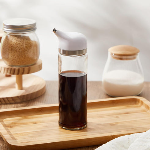 Yiyiring 1 Set 8 oz, Pcs Cruet Dispenser White Glass Soy Sauce Dispenser, Small Olive Oil and Vinegar Bottles, Soy