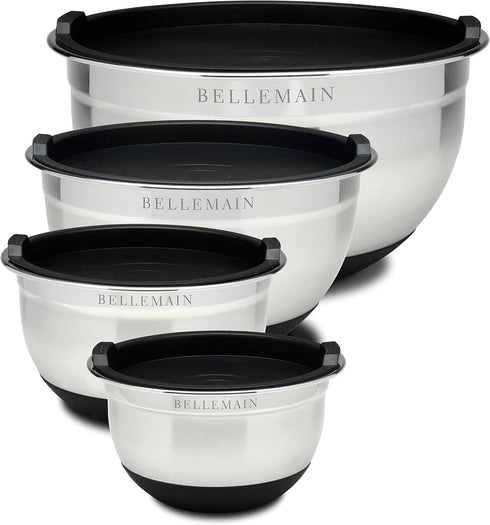 Bellemain Stainless Steel Non-Slip Mixing Bowls with Lids, 4-Piece Set