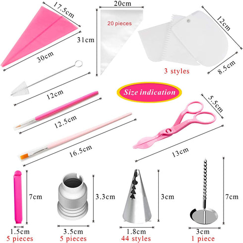 83 Pieces Stainless Steel Icing Piping Nozzle Tip Set with 44 Numbered Icing Tips and Frosting Tools for Cake DIY