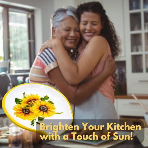 Sunflower Kitchen Decor - Ceramic Spoon Rest for Stove Top, Large Utensil Holder, Farmhouse Kitchen Decor