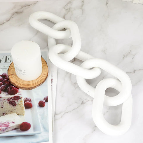 5-Link HMASYO White Wood Chain Link Decor, Wooden Decorative Chain Home Decor Accents, Coffee Table Decor, Shelf Decor