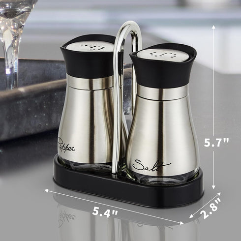 Lonffery Salt and Pepper Shakers Set, Stainless Steel Salt Containers with Glass Bottle, Set of 2