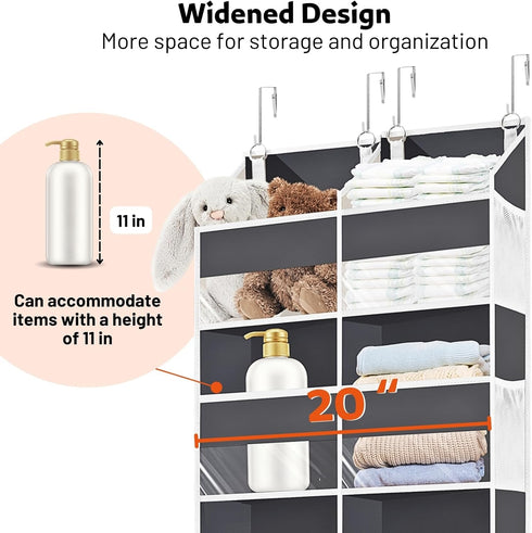 Over the Door Organizer 5 Tiers, Extra Large Storage with 10 Compartments, 50 lbs Capacity for Closet, Diaper Organizer