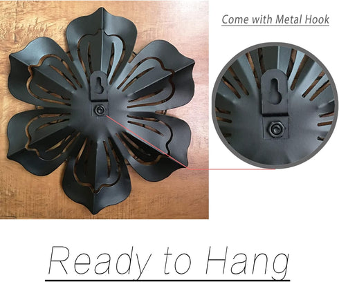 Metal Flower Wall Art Decor, 8.3" Rustic Modern Floral Sculpture for Indoor Kitchen Bedroom Living Room Outdoor