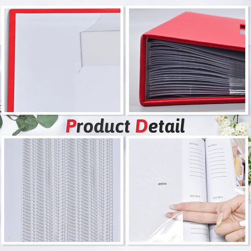 Photo Album 4x6, 200 Photos with Writing Space, Leather Cover Album with Display Window, Wedding Family Gift