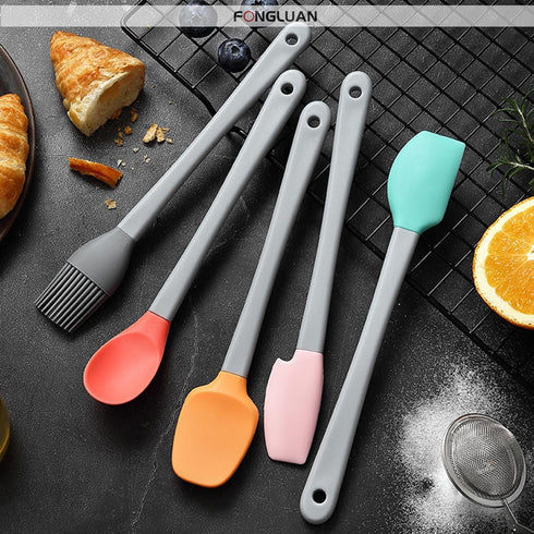 Mini Silicone Spatula Set of 5, Heat Resistant & Nonstick Rubber Utensils, Dishwasher Safe for Cooking, Baking