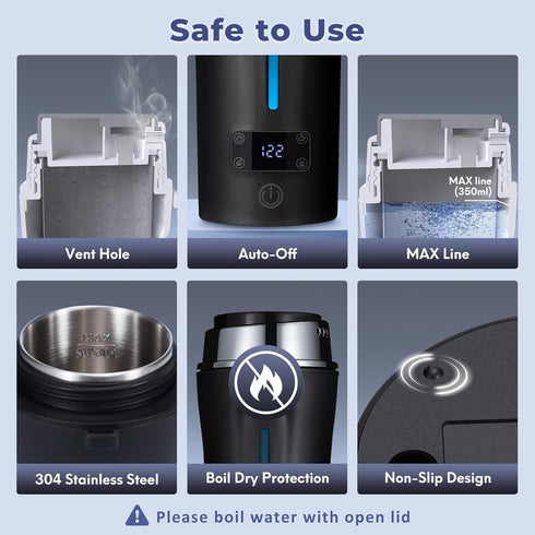 Portable Electric Kettle for Travel, 110-240V Auto, with LCD Display, 4 Temperature Settings, 350ML Stainless Steel