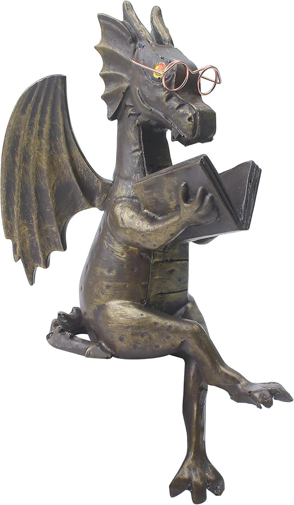 Dragon Reading Book Statue Figurine Sculpture, Wearing Glass Dinosaur Mini Cute Small