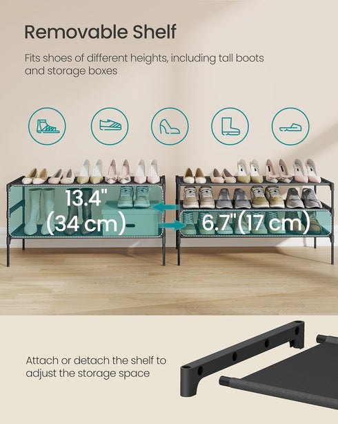 3-Tier 11.7 36.1 21 Inches, ULSH033BH01 SONGMICS Shoe Rack, Shoe Storage Organizer, Space-Saving, x x Entryway, Metal