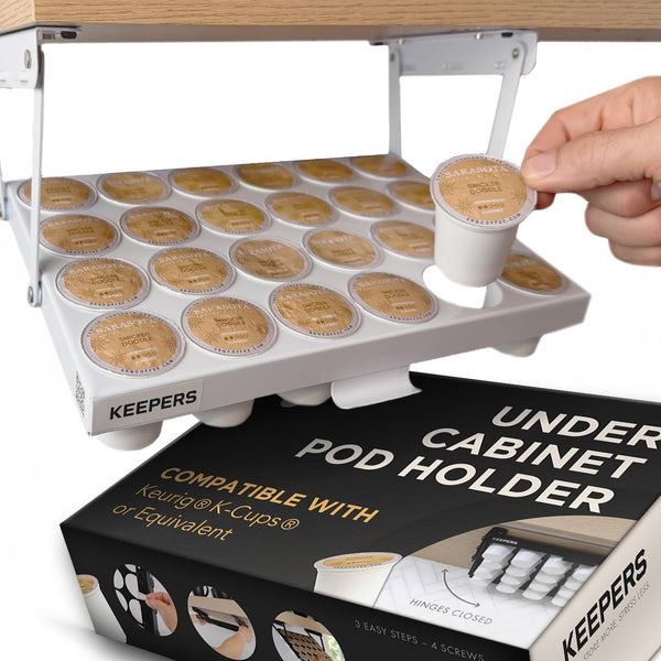 COFFEEKEEPERS KEEPERS Under Cabinet K Cup Holder with Swing-Down Access Space-Saving Coffee