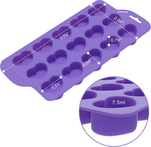 Bakerpan Silicone Chocolate Heart Mold - Set of 3 - Jelly and Ice Cube Tray for Gummies and Candy, Heart Shaped