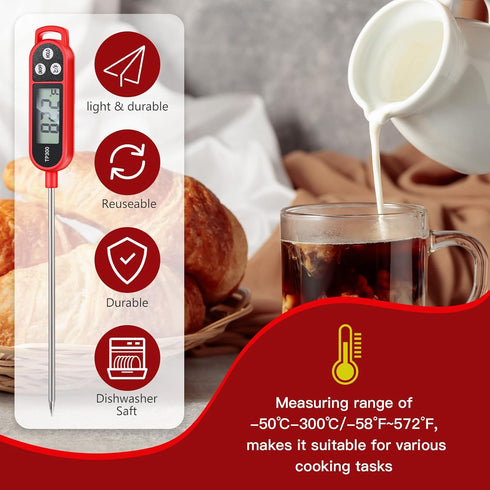 6 Pcs Meat Thermometer Food Thermometer with Probe, Instant Read Digital Cooking Thermometer for BBQ Kitchen