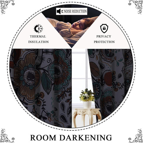 Pack 2,Bohemian Room,Grommet Drapes,52x90 Inch Estelar Textiler Vintage Garden Plants Herbs Print Blackout Curtains