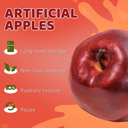 16PCS 3.43" 2.95" Toopify Artificial Red Apples, Red Delicious Faux Apples, Plastic Fruit, Fake Lifelike Simulation