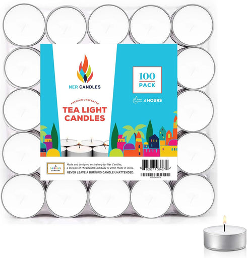 White Unscented Tea Lights, Smokeless & Dripless, Long Lasting Flames for Dinners & Events (Bulk Pack of 100)