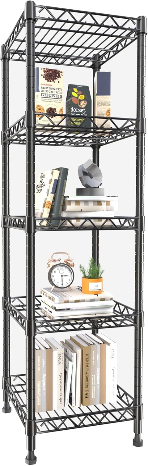 GIOTORENT 5 Tier Standing Shelving Metal Units, Adjustable Height Wire Shelf Display