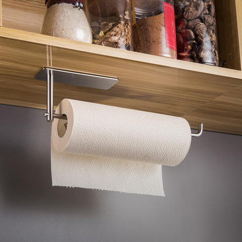 SUNTECH Paper Towel Holder Under Cabinet - Self Adhesive Wall Mount for Kitchen & Bathroom, Stainless Steel Organizer