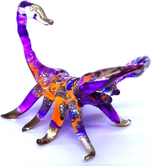Scorpion Miniature Figurines - Hand Painted Blown Glass Art Collectible Gift Decor, Orange Purple