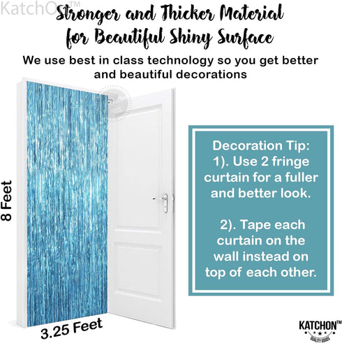 KatchOn XtraLarge Blue Foil Fringe Curtain, 8x3.2 Feet, Pack of 2 for Under The Sea Party Decorations