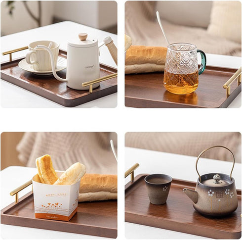 XZHXFX Bamboo Serving Tray with Gold Handles, Food Tray for Breakfast,Coffee Table,Dinner & Bar, Decorative Tray