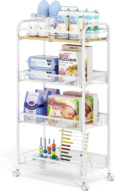 TOOLF 4-Tier Rolling Cart, Metal Utility Cart, Slide Out Storage Cart with
