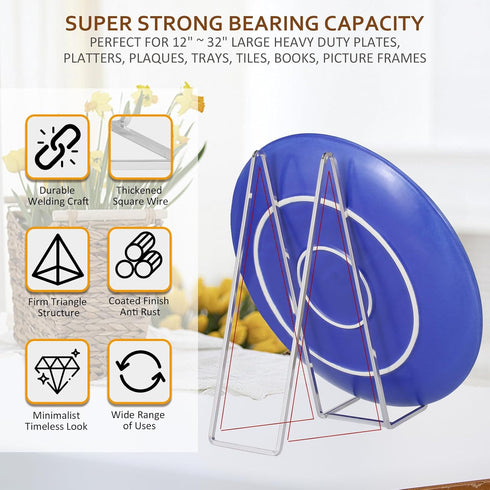 Large Plate Holder Display Stand, 12 inch Super Tall Big Plate Stands for Heavy Duty Display, Metal Picture Frame Stand