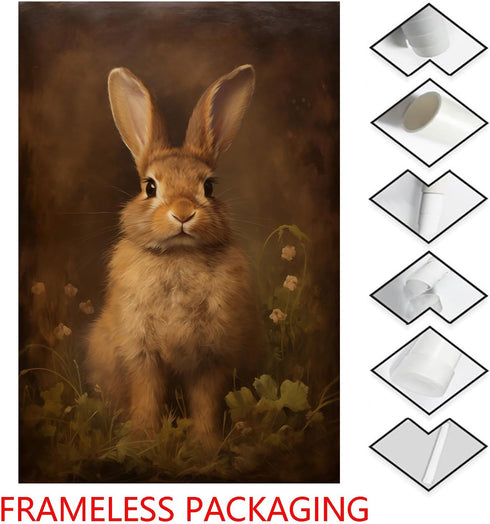 Farmhouse Rabbit Wall Art, Vintage Bunny Prints with Flowers, 16x24inch Vintage Animal Pictures No Frame