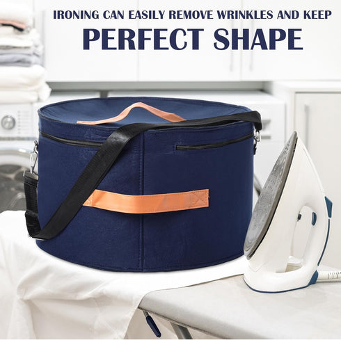 Suzile 4 Pack Large Round Foldable Felt Hat Box for Women, 17 x 10 Inch Cowboy Hat Storage Box with Lid, Blue