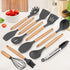 Kitchen Utensils Set of 12, E-far Silicone Cooking Utensils with Holder, Non-stick Cookware Friendly & Heat Resistant, Includes Spatula Tong Whisk Ladle Brush Slotted Turner Spoon(Gray) by E-far