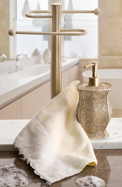 Creative Scents Fingertip Towels Set of 4 for Bathroom (11x18 inches), Soft Velour Finish, Gorgeous Lace Trim, 100%