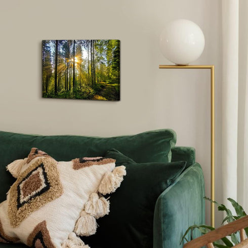 Forest Wall Art Nature Pictures Wall Decor Living Room Mountain Landscape Photo Prints Sunrise Green Trees Scenery Poster Painting Framed Artwork for Bedroom Kitchen Office Home Decorations 12x16”