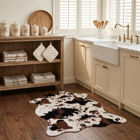 2'6"x3'7" (75x110cm) Cow Print Rug, Faux Fur Cowhide Area Rug for Living Room, Bedroom,Nursery Decor, Western Farmhouse