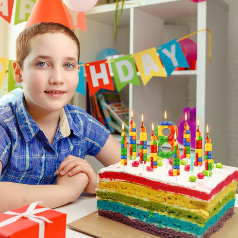 MTLEE 9 1-9 8) Pcs Building Block Candles Number Building Block Candle Numeral Birthday Cake Topper Cupcake