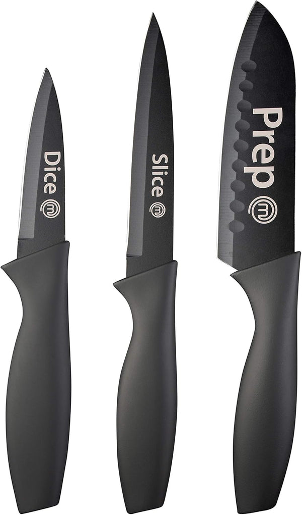 MasterChef Kitchen Knives Set of 3, Small Knife Set for Home Cooking, Extra Sharp Non Stick Blades