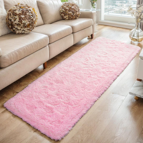 GREFFY 2x8 Soft Runner Rugs for Bedroom, Ft Hallways Modern Plush Pink Shag Carpet, Non Slip Dorm Bedside Shaggy Rug