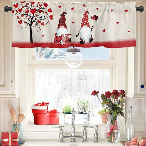 ALAGEO Valentines Day Valances for Windows, Gnomes Love Heart Valance Window Treatments for Kitchen Bathroom 54 x 18