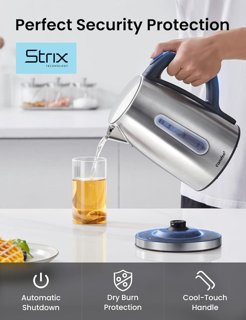 6 Presets, 1-Hr 1.7 1500W COMFEE' Stainless Steel Electric Kettle, Temperature Control with Keep Warm, Kettle Water