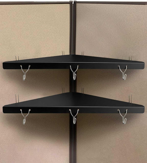 Metal Cubicle Corner Shelf with 3 Hooks for Office Fabric Walls, Hanging