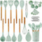 QMVESS Silicone Kitchen Utensils Set, 35 Pcs Non-Stick Cooking Accessories with Wooden Handles