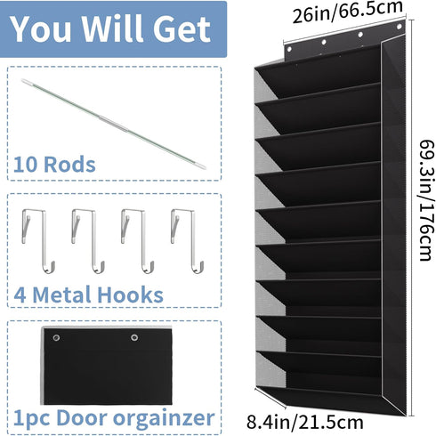 TAHAVICE 10-Tier 30 Closet, Large Size Over The Door Shoe Organizer, Holds Pairs Hanging Shoe Rack with Deep Pockets
