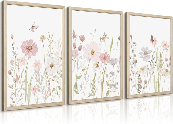 Lhoiplme Wildflower Nursery Wall Art Pink Watercolor Floral Painting Baby Girl Nursery Canvas