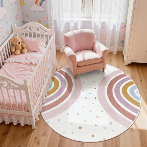 4 STARUIA Colorful Round Rug for Nursery, Ft Rainbow Washable Rug for Playroom, Boho Kids Rug Non-Slip Soft Bedroom